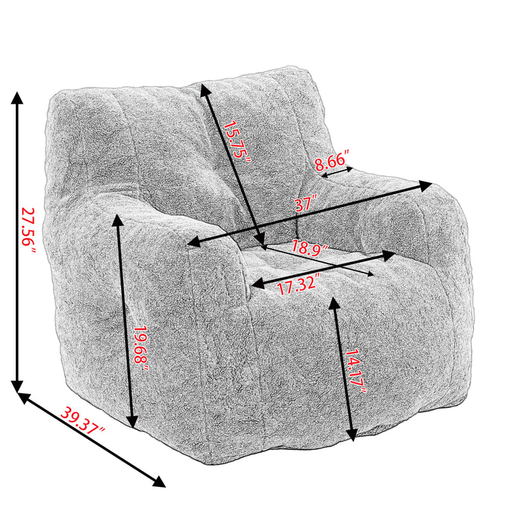 010-Soft Teddy Fabric Tufted Foam Bean Bag Chair With Teddy Fabric Ivory White Hallohomie