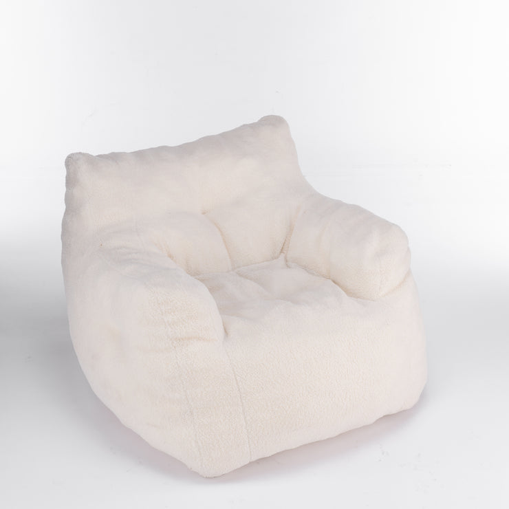 010-Soft Teddy Fabric Tufted Foam Bean Bag Chair With Teddy Fabric Ivory White Hallohomie