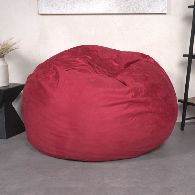 5-Foot Comfortable High-Density Shredded Foam Bean Bag Chair for Kids and Adults, with Removable Microsuede Cover, Ideal Reading and Bedroom Floor Lounge, Chinese Red Hallohomie