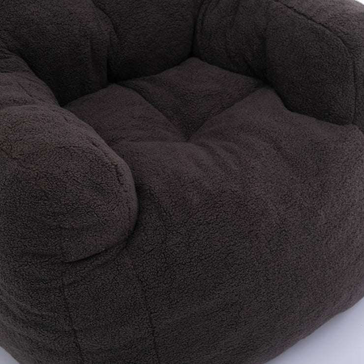 010-Soft Teddy Fabric Tufted Foam Bean Bag Chair With Teddy Fabric Dark Gray Hallohomie