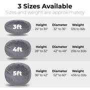 Minky Velvet Bean Bag Chair, Grey - 3ft Plush Floor Chair for Kids and Adults w/Washable Cover, Lounge Chair with Stretchable Fabric, Comfy Bedroom Chair, Filled with Shredded and Memory Foam. Hallohomie