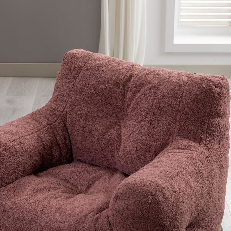 010-Soft Teddy Fabric Tufted Foam Bean Bag Chair With Teddy Fabric Bean Paste Red Hallohomie