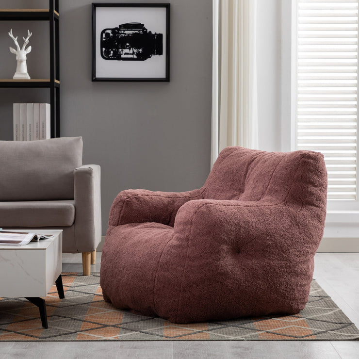 010-Soft Teddy Fabric Tufted Foam Bean Bag Chair With Teddy Fabric Bean Paste Red Hallohomie