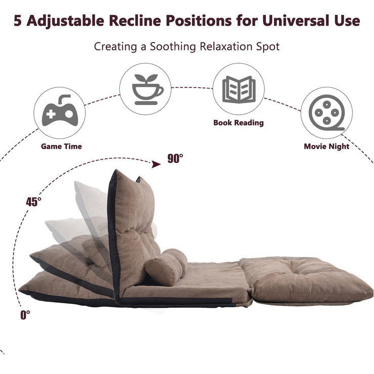 Orisfur. Lazy Sofa Adjustable Folding Futon Sofa Video Gaming Sofa with Two Pillows Hallohomie