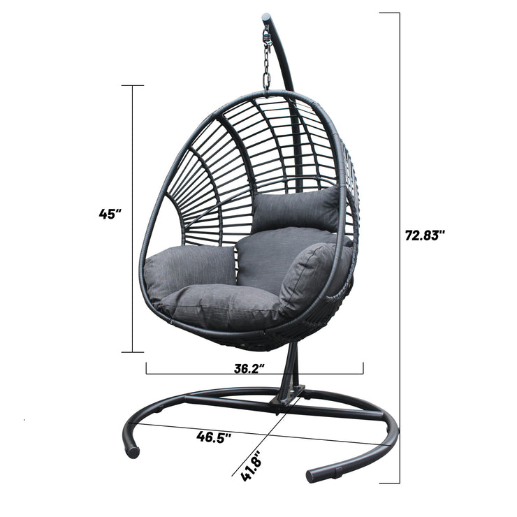 High Quality Outdoor Indoor Black color PE Wicker Swing Egg chair with Antracite Color Cushion And Black Color Base Hallohomie