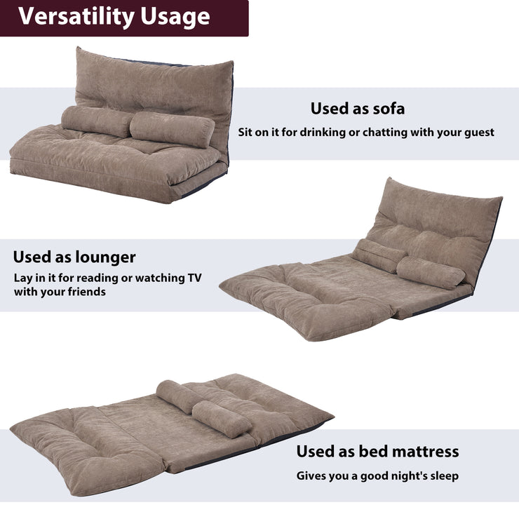 Orisfur. Lazy Sofa Adjustable Folding Futon Sofa Video Gaming Sofa with Two Pillows Hallohomie