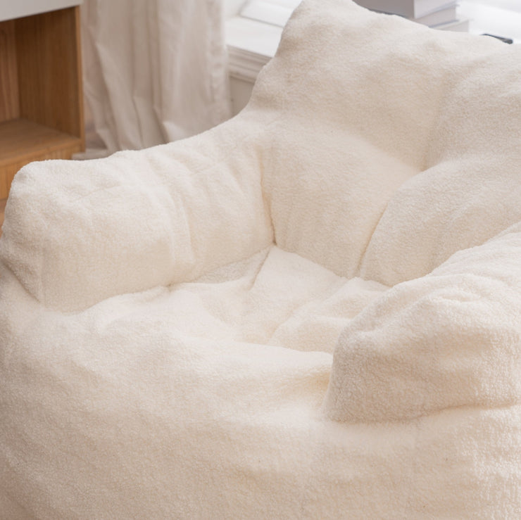 010-Soft Teddy Fabric Tufted Foam Bean Bag Chair With Teddy Fabric Ivory White Hallohomie
