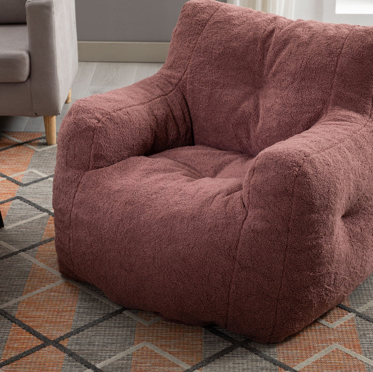 010-Soft Teddy Fabric Tufted Foam Bean Bag Chair With Teddy Fabric Bean Paste Red Hallohomie