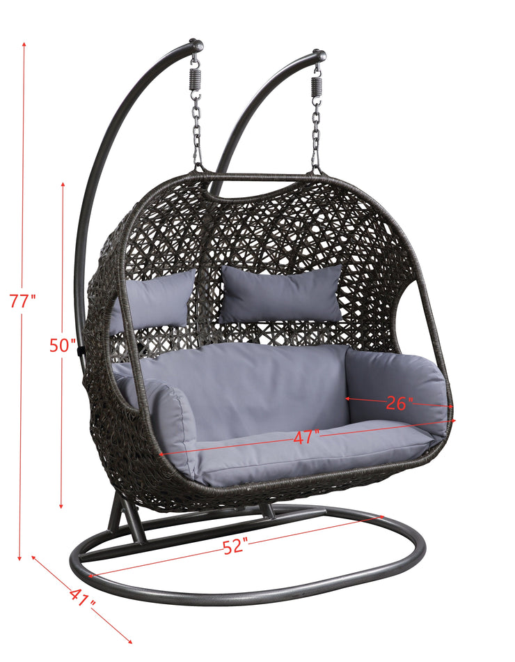ACME Vasta Patio Swing Chair with Stand, Fabric & Wicker (1Set/3Ctn) 45084 Hallohomie