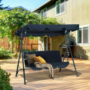 3-Seat Outdoor Patio Swing Chair with Removable Cushion, Steel Frame Stand and Adjustable Tilt Canopy for Patio, Garden, Poolside, Balcony, Backyard, Black Hallohomie