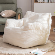 010-Soft Teddy Fabric Tufted Foam Bean Bag Chair With Teddy Fabric Ivory White Hallohomie