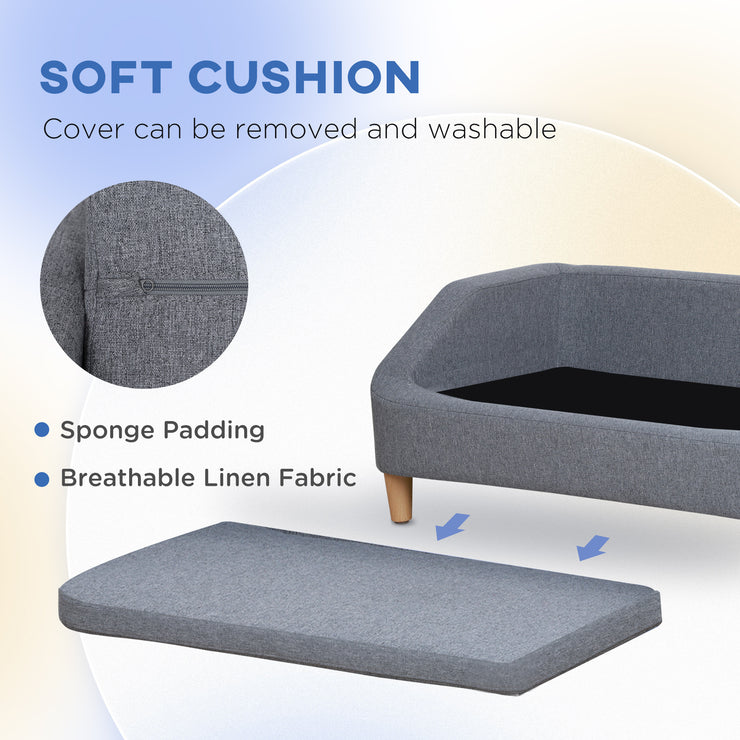 PawHut 38" Dog Sofa for Medium Large Dogs, Dog Couch with Removable Cushion, Washable Cover, Anti-slip Feet for Dogs Up to 55 lbs, Gray Hallohomie