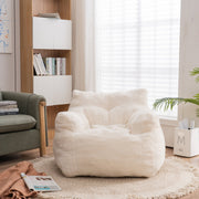 010-Soft Teddy Fabric Tufted Foam Bean Bag Chair With Teddy Fabric Ivory White Hallohomie