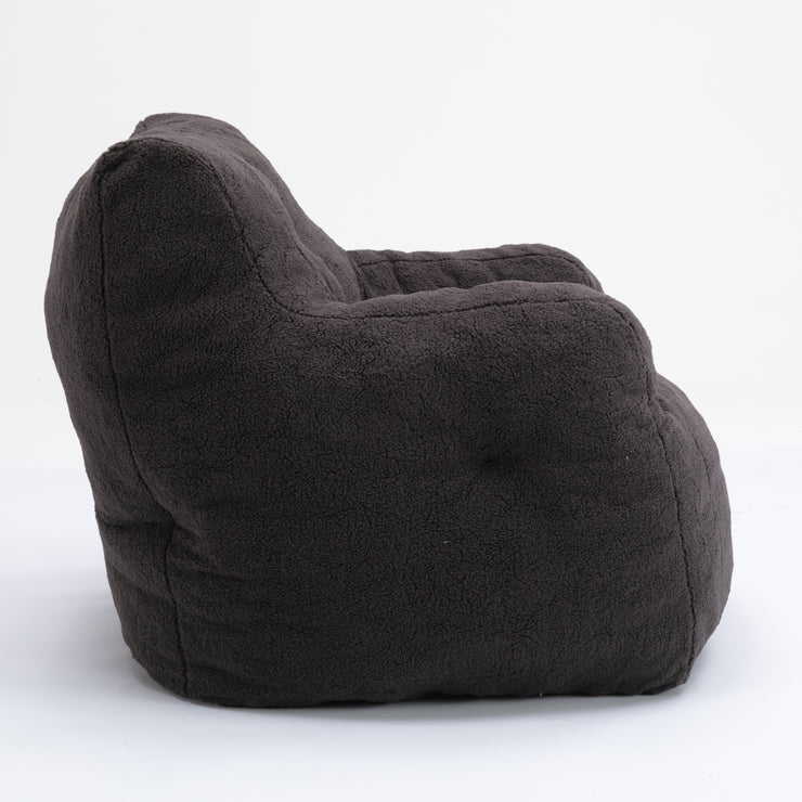 010-Soft Teddy Fabric Tufted Foam Bean Bag Chair With Teddy Fabric Dark Gray Hallohomie