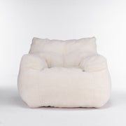 010-Soft Teddy Fabric Tufted Foam Bean Bag Chair With Teddy Fabric Ivory White Hallohomie