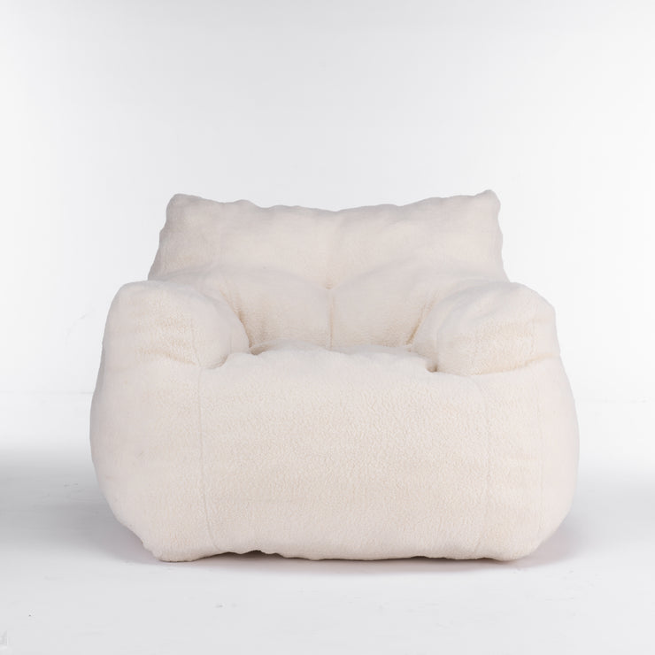 010-Soft Teddy Fabric Tufted Foam Bean Bag Chair With Teddy Fabric Ivory White Hallohomie