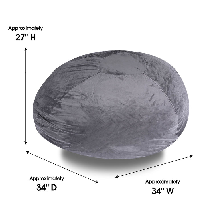 Minky Velvet Bean Bag Chair, Grey - 3ft Plush Floor Chair for Kids and Adults w/Washable Cover, Lounge Chair with Stretchable Fabric, Comfy Bedroom Chair, Filled with Shredded and Memory Foam. Hallohomie