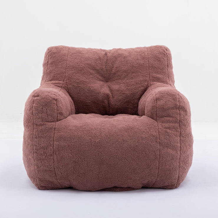 010-Soft Teddy Fabric Tufted Foam Bean Bag Chair With Teddy Fabric Bean Paste Red Hallohomie