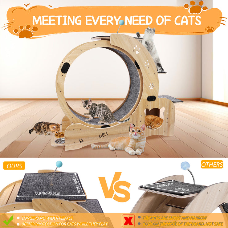 Cat Wheel 4-in-1 Cat Exercise Wheel,Upgraded Cat Wheel Exerciser for Indoor Cats,Large Cat Treadmill,Cat Running Wheel with Silent Wheel,Cat Walking Wheel Cat Furniture Cat Toys Hallohomie