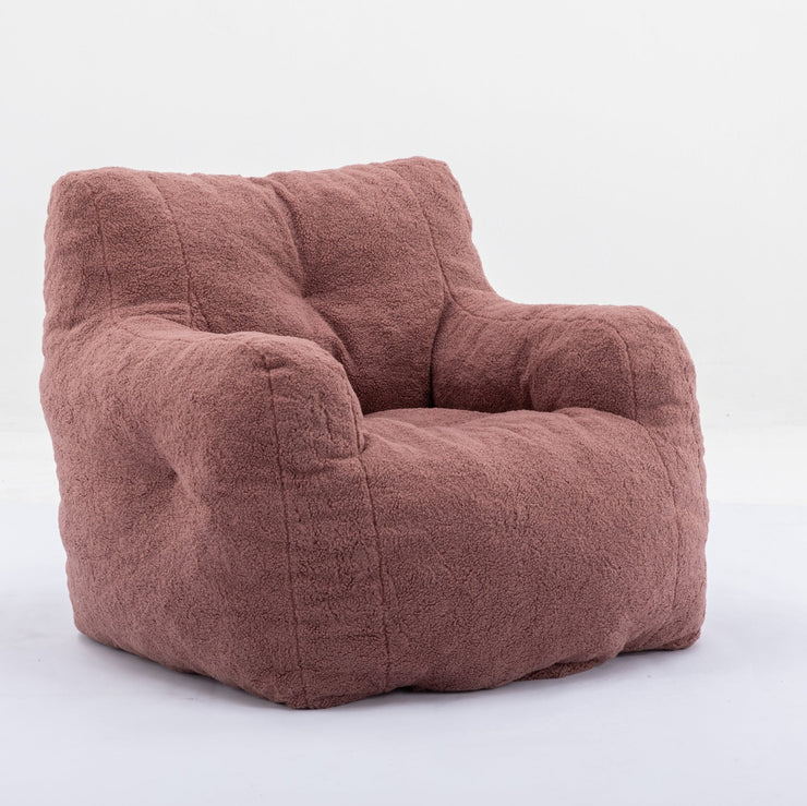 010-Soft Teddy Fabric Tufted Foam Bean Bag Chair With Teddy Fabric Bean Paste Red Hallohomie