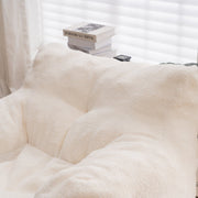 010-Soft Teddy Fabric Tufted Foam Bean Bag Chair With Teddy Fabric Ivory White Hallohomie