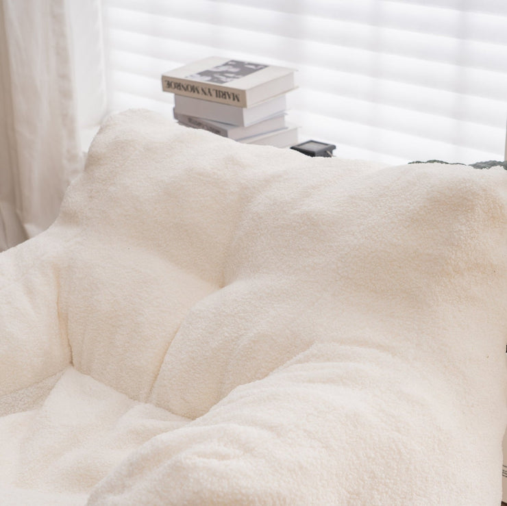 010-Soft Teddy Fabric Tufted Foam Bean Bag Chair With Teddy Fabric Ivory White Hallohomie