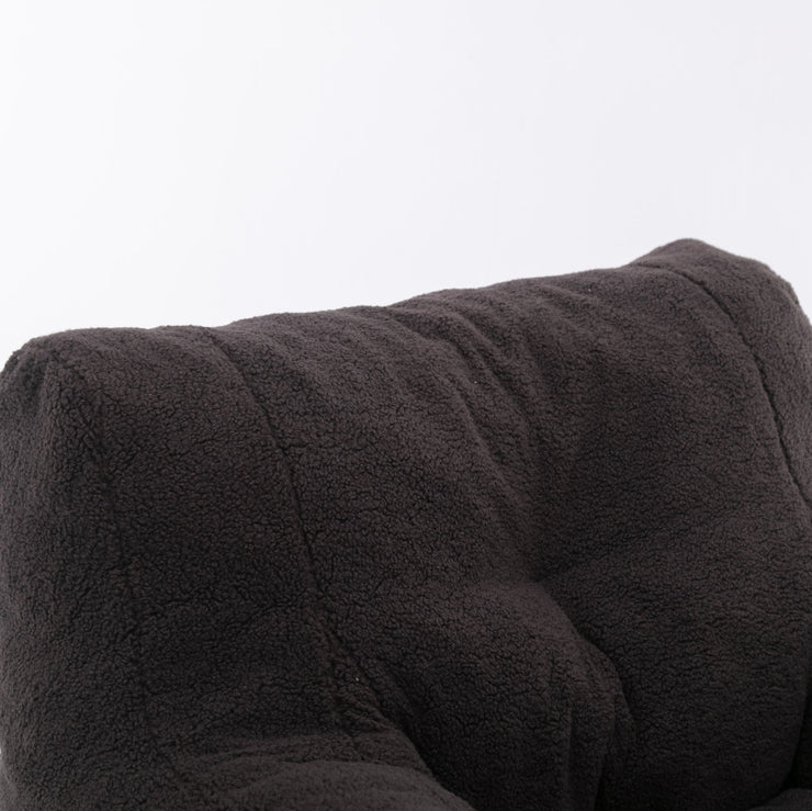 010-Soft Teddy Fabric Tufted Foam Bean Bag Chair With Teddy Fabric Dark Gray Hallohomie