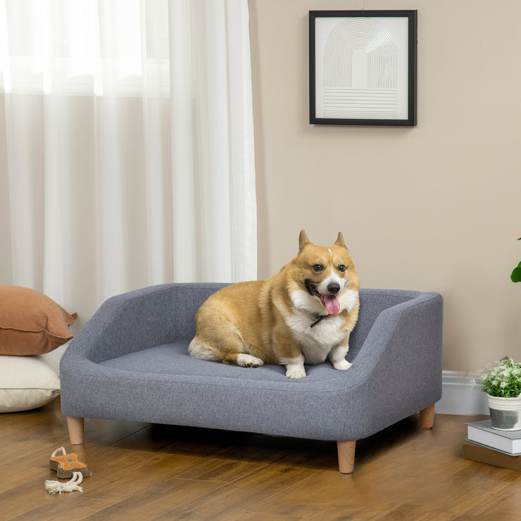 PawHut 38" Dog Sofa for Medium Large Dogs, Dog Couch with Removable Cushion, Washable Cover, Anti-slip Feet for Dogs Up to 55 lbs, Gray Hallohomie