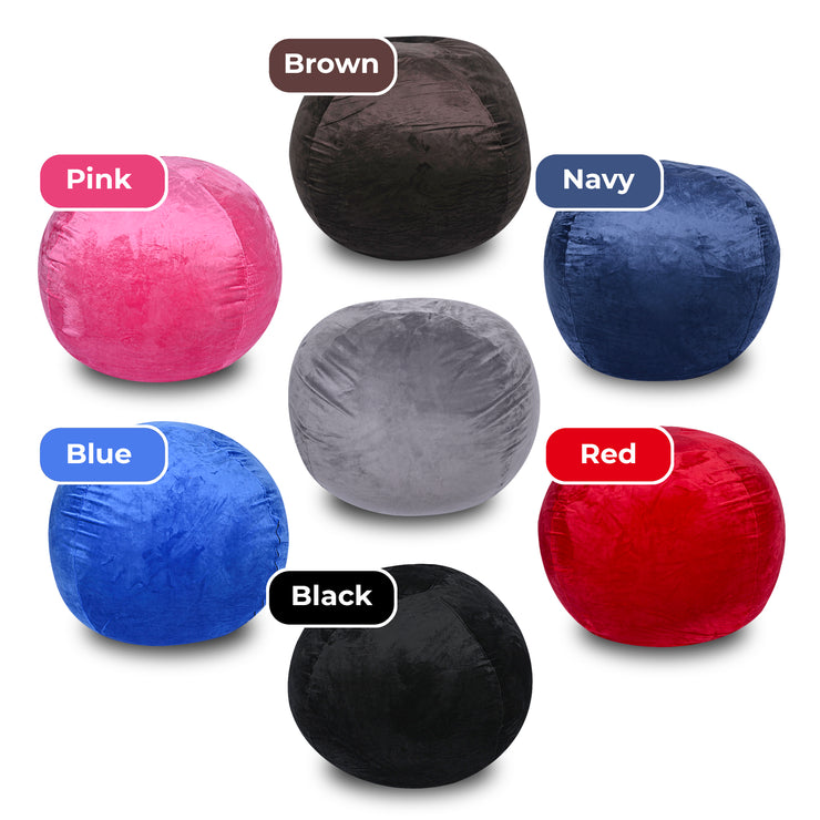 Minky Velvet Bean Bag Chair, Grey - 3ft Plush Floor Chair for Kids and Adults w/Washable Cover, Lounge Chair with Stretchable Fabric, Comfy Bedroom Chair, Filled with Shredded and Memory Foam. Hallohomie