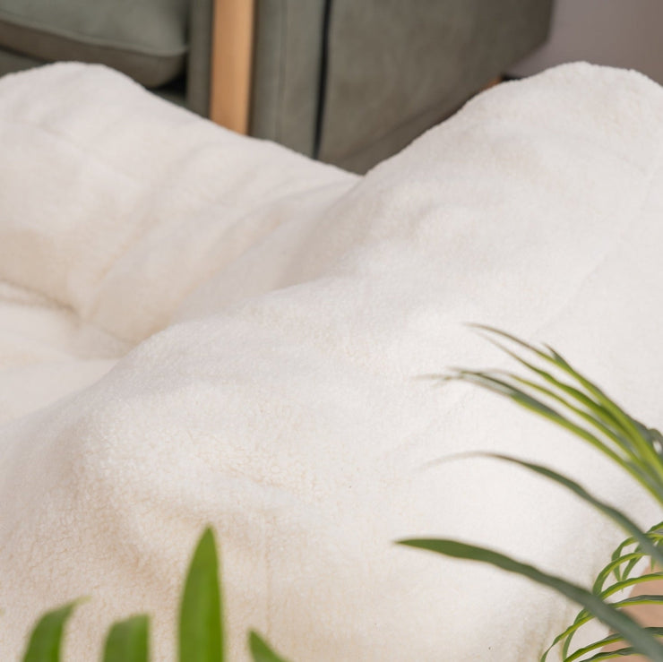 010-Soft Teddy Fabric Tufted Foam Bean Bag Chair With Teddy Fabric Ivory White Hallohomie