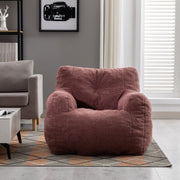 010-Soft Teddy Fabric Tufted Foam Bean Bag Chair With Teddy Fabric Bean Paste Red Hallohomie
