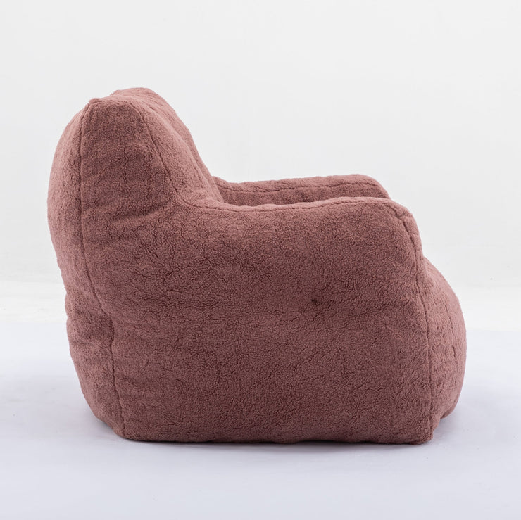 010-Soft Teddy Fabric Tufted Foam Bean Bag Chair With Teddy Fabric Bean Paste Red Hallohomie
