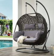 ACME Vasta Patio Swing Chair with Stand, Fabric & Wicker (1Set/3Ctn) 45084 Hallohomie