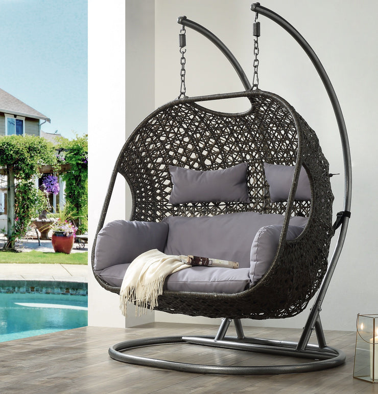 ACME Vasta Patio Swing Chair with Stand, Fabric & Wicker (1Set/3Ctn) 45084 Hallohomie