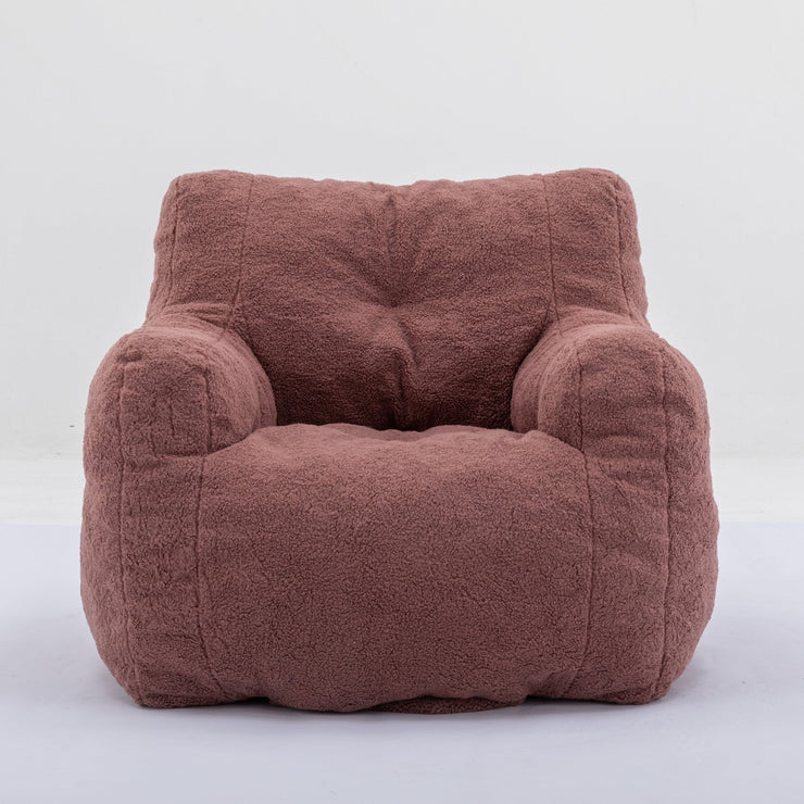 010-Soft Teddy Fabric Tufted Foam Bean Bag Chair With Teddy Fabric Bean Paste Red Hallohomie