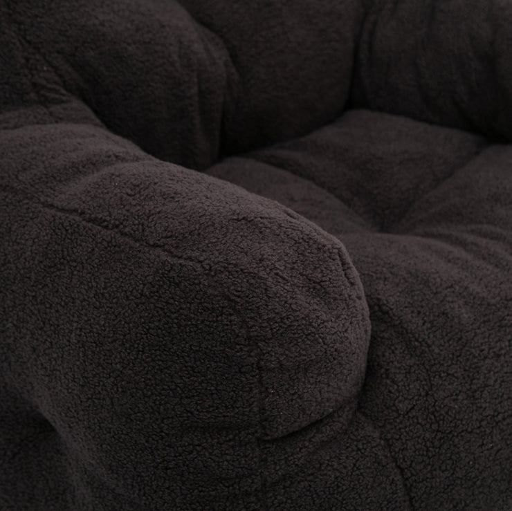 010-Soft Teddy Fabric Tufted Foam Bean Bag Chair With Teddy Fabric Dark Gray Hallohomie