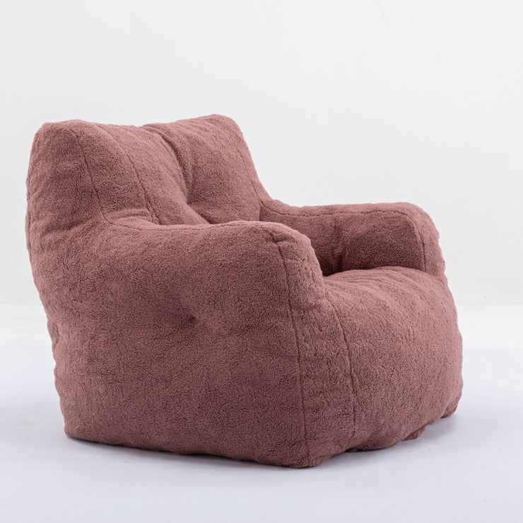010-Soft Teddy Fabric Tufted Foam Bean Bag Chair With Teddy Fabric Bean Paste Red Hallohomie