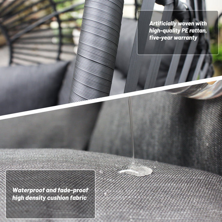 High Quality Outdoor Indoor Black color PE Wicker Swing Egg chair with Antracite Color Cushion And Black Color Base Hallohomie