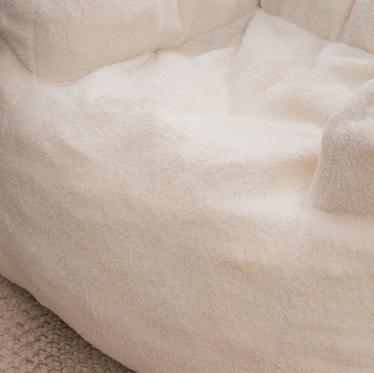 010-Soft Teddy Fabric Tufted Foam Bean Bag Chair With Teddy Fabric Ivory White Hallohomie