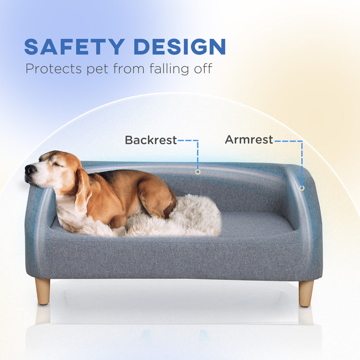 PawHut 38" Dog Sofa for Medium Large Dogs, Dog Couch with Removable Cushion, Washable Cover, Anti-slip Feet for Dogs Up to 55 lbs, Gray Hallohomie