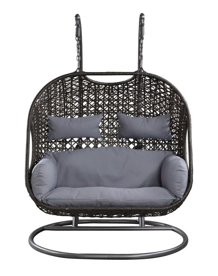 ACME Vasta Patio Swing Chair with Stand, Fabric & Wicker (1Set/3Ctn) 45084 Hallohomie