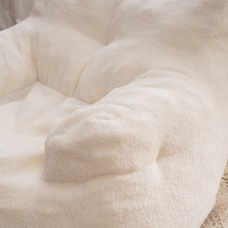 010-Soft Teddy Fabric Tufted Foam Bean Bag Chair With Teddy Fabric Ivory White Hallohomie