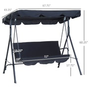 3-Seat Outdoor Patio Swing Chair with Removable Cushion, Steel Frame Stand and Adjustable Tilt Canopy for Patio, Garden, Poolside, Balcony, Backyard, Black Hallohomie
