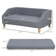 PawHut 38" Dog Sofa for Medium Large Dogs, Dog Couch with Removable Cushion, Washable Cover, Anti-slip Feet for Dogs Up to 55 lbs, Gray Hallohomie