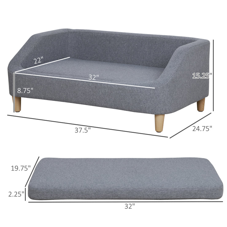 PawHut 38" Dog Sofa for Medium Large Dogs, Dog Couch with Removable Cushion, Washable Cover, Anti-slip Feet for Dogs Up to 55 lbs, Gray Hallohomie