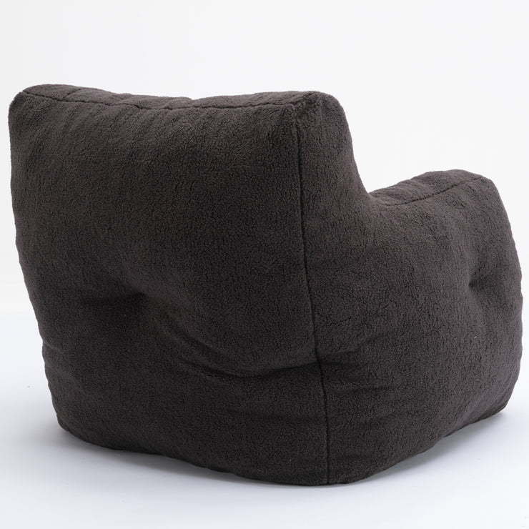 010-Soft Teddy Fabric Tufted Foam Bean Bag Chair With Teddy Fabric Dark Gray Hallohomie