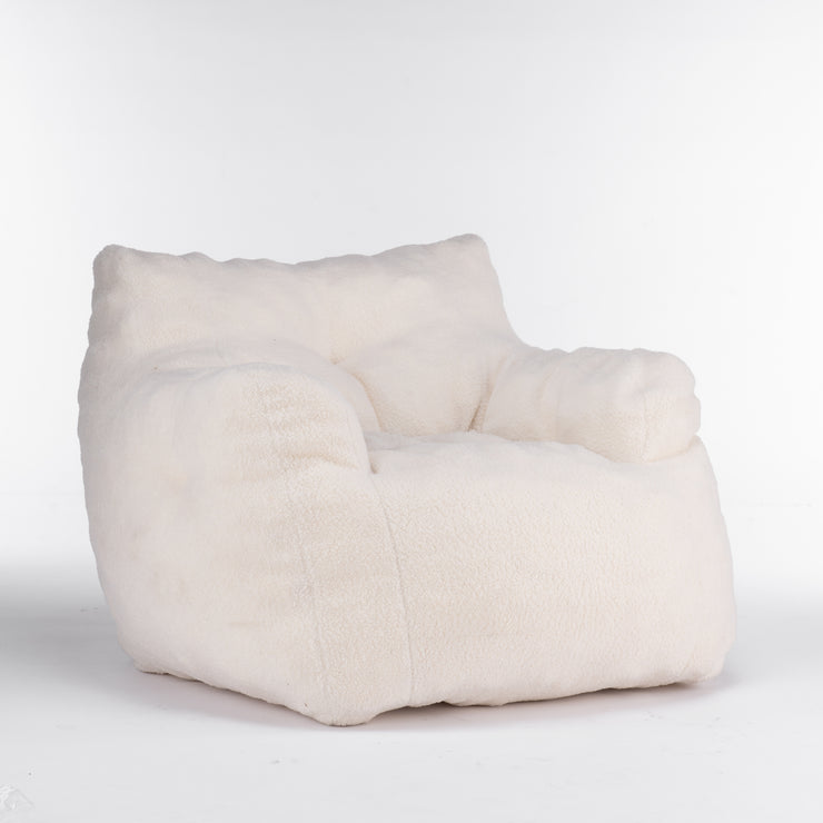 010-Soft Teddy Fabric Tufted Foam Bean Bag Chair With Teddy Fabric Ivory White Hallohomie