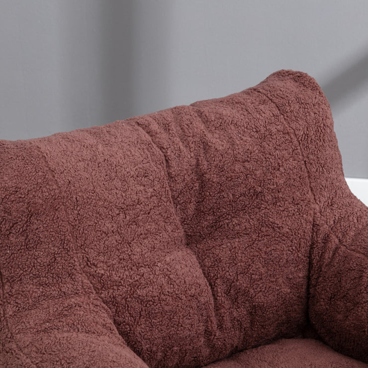 010-Soft Teddy Fabric Tufted Foam Bean Bag Chair With Teddy Fabric Bean Paste Red Hallohomie