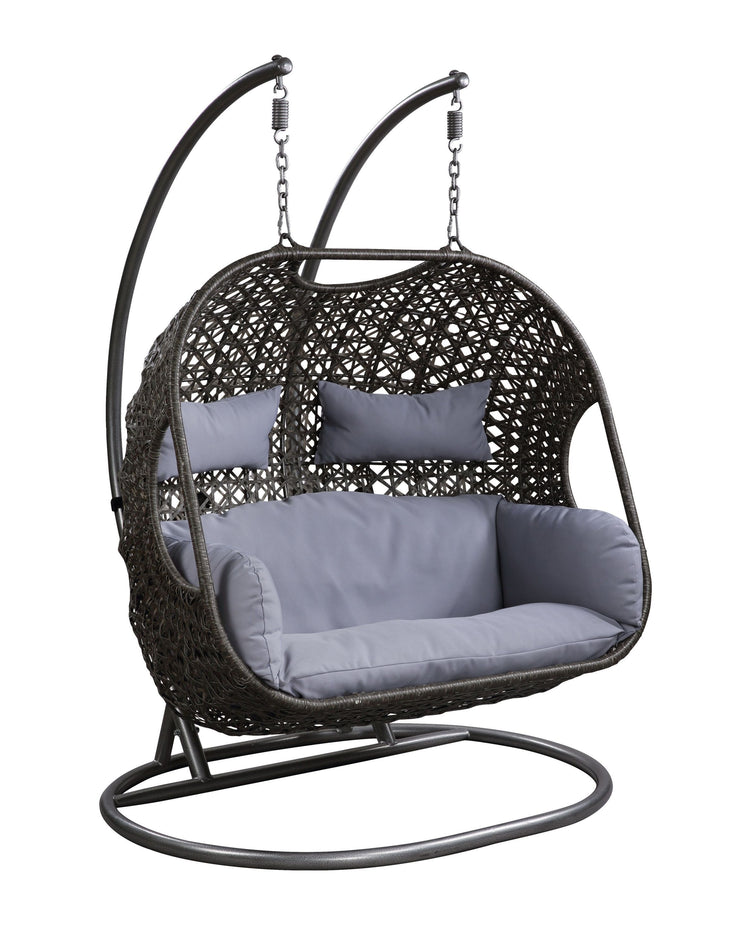 ACME Vasta Patio Swing Chair with Stand, Fabric & Wicker (1Set/3Ctn) 45084 Hallohomie