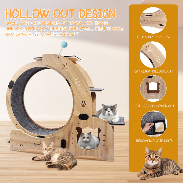 Cat Wheel 4-in-1 Cat Exercise Wheel,Upgraded Cat Wheel Exerciser for Indoor Cats,Large Cat Treadmill,Cat Running Wheel with Silent Wheel,Cat Walking Wheel Cat Furniture Cat Toys Hallohomie